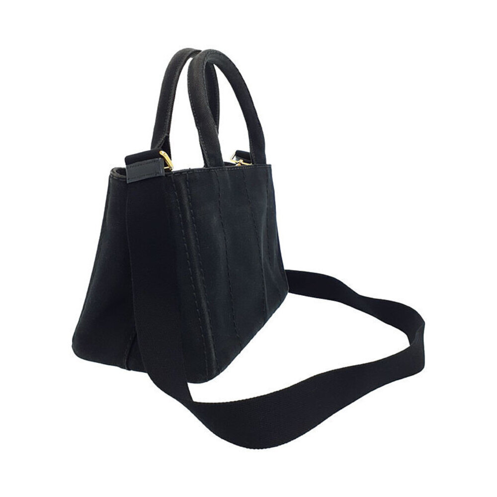Prada Black 2way top Tote canvas handbag handles Canapa